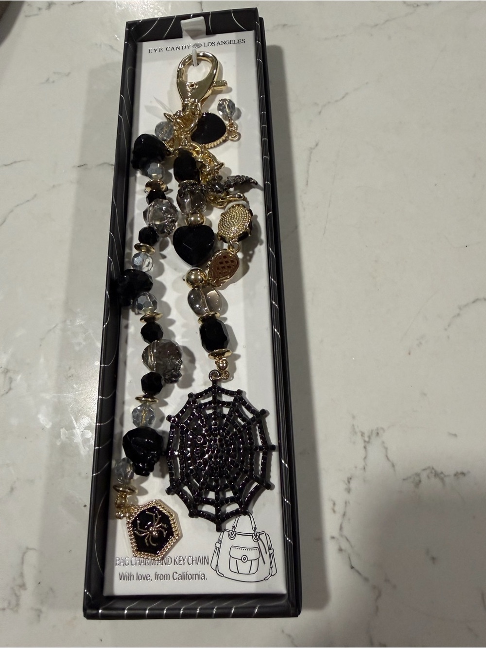 eye candy Black & Clear Beaded Spiderweb Charm Key Chain